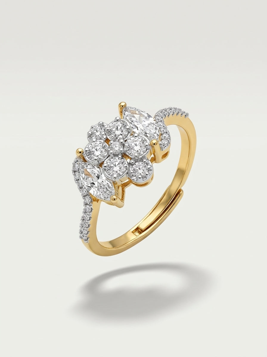 Geometric Brilliance Ring | Adjustable Diamond Studded | Gold Plated
