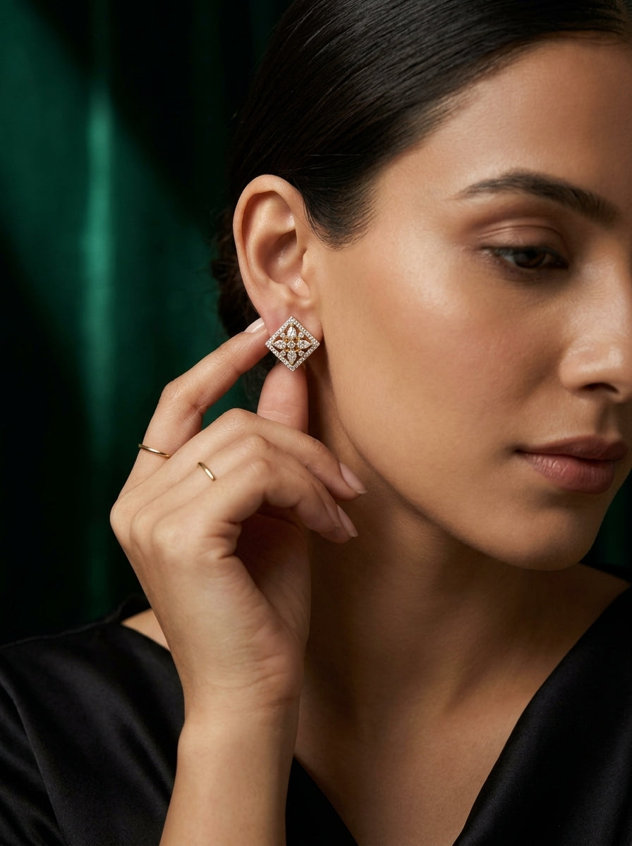 Petite Brilliance Studs | Diamond Studded | Gold Plated