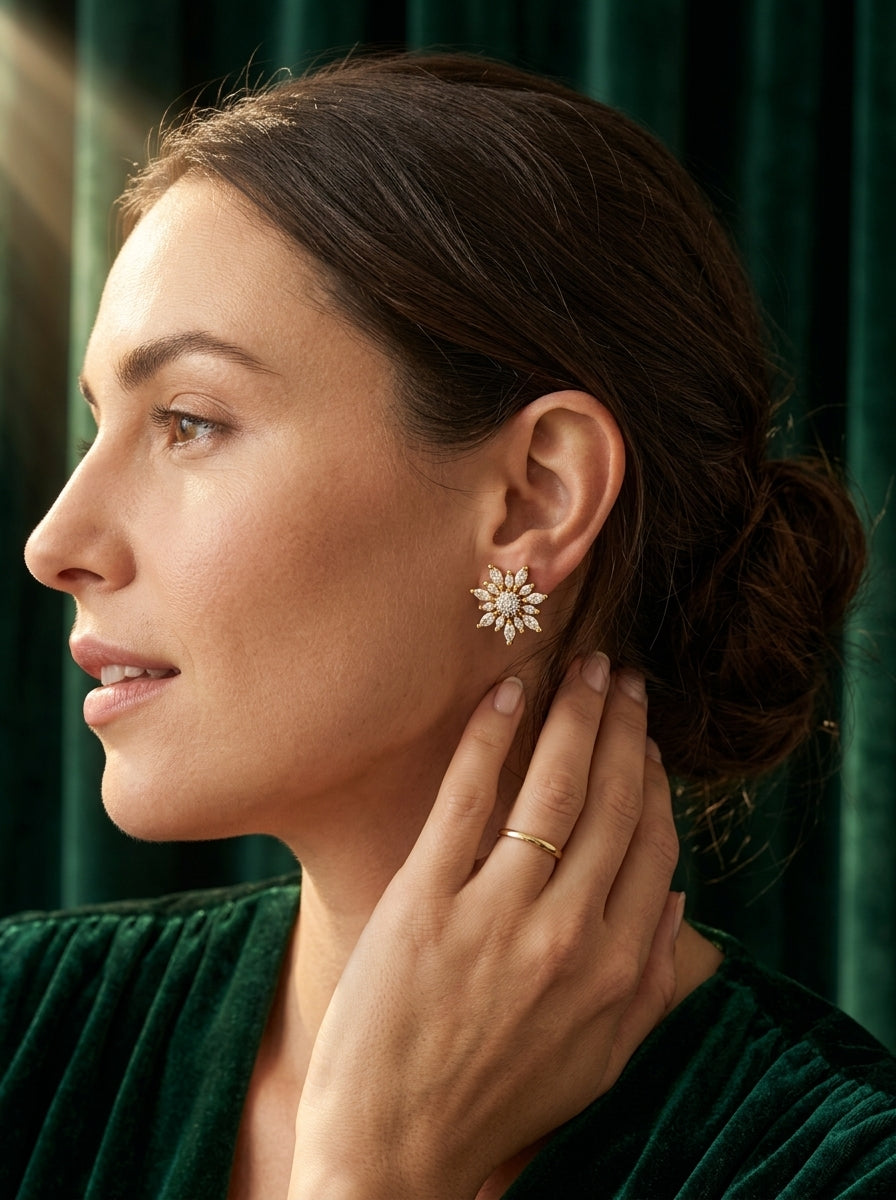 Sophisticated Sparkle Studs | Diamond Studded | Gold Plated