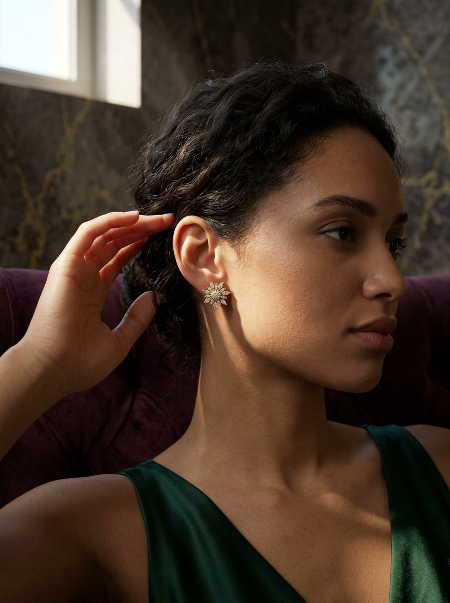 Sophisticated Sparkle Studs | Diamond Studded | Gold Plated