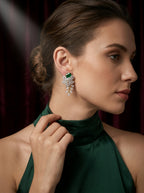 Emerald Garden Studs | Green Stone & Diamond | Gold Plated